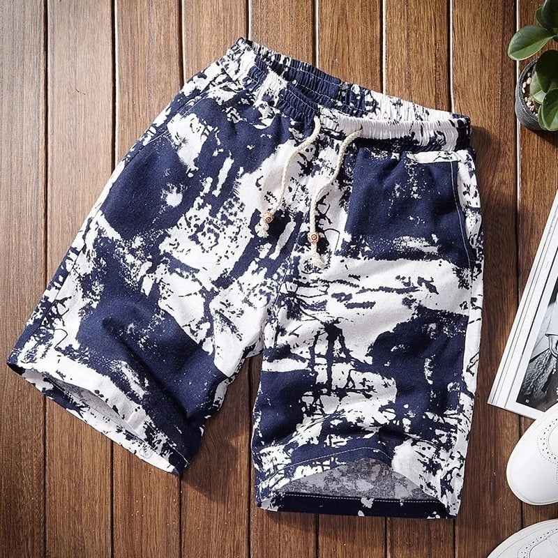 Summer Casual Shorts Men Drawstring Printed male