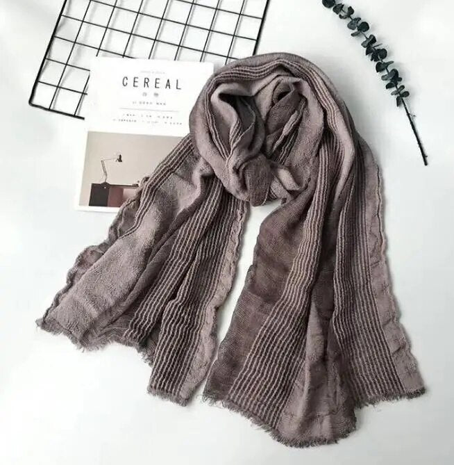 Style Winter Scarf Cotton And Linen Striped Plaid