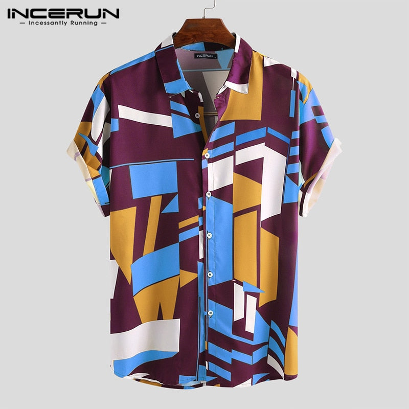 Summer Beach Shirt Geometric Print Short Sleeve