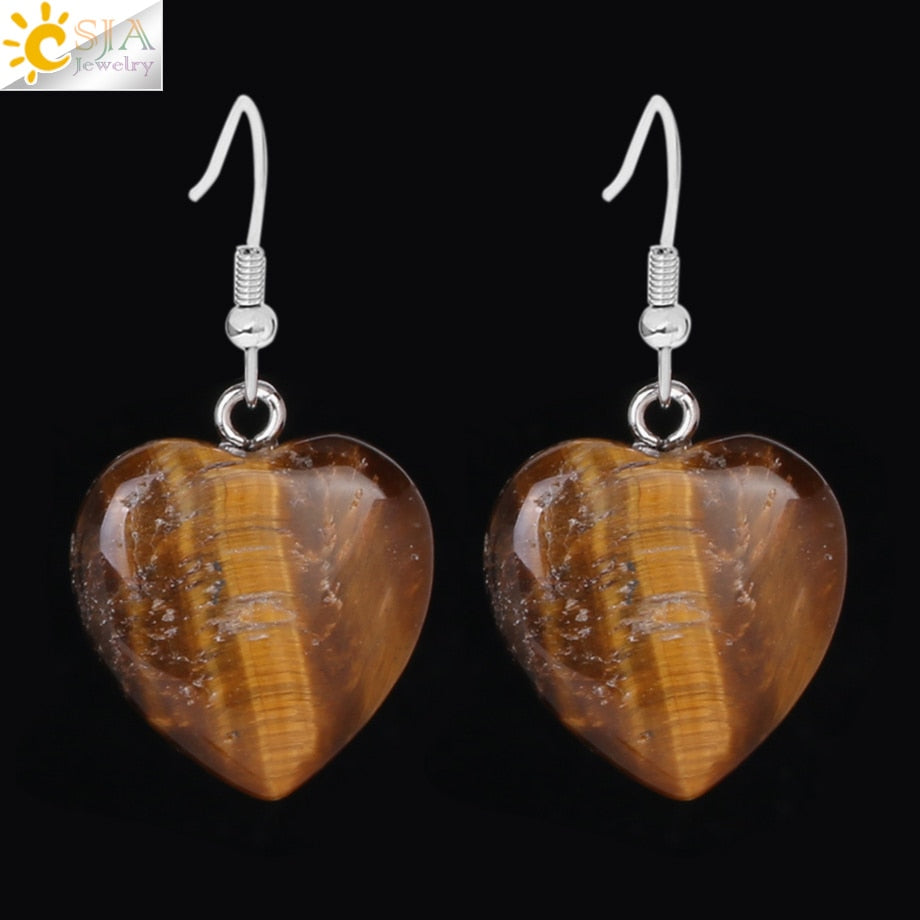 Natural Stone Earrings Heart Pendant Drop Earring