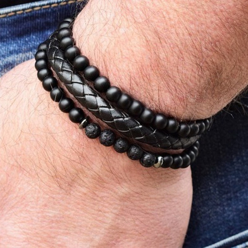 Fashion Men Bracelet Sets Trendy Handmade Classic Strand Stone