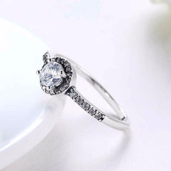 Solid 925 Sterling Silver Female Ring Classic Round Cubic