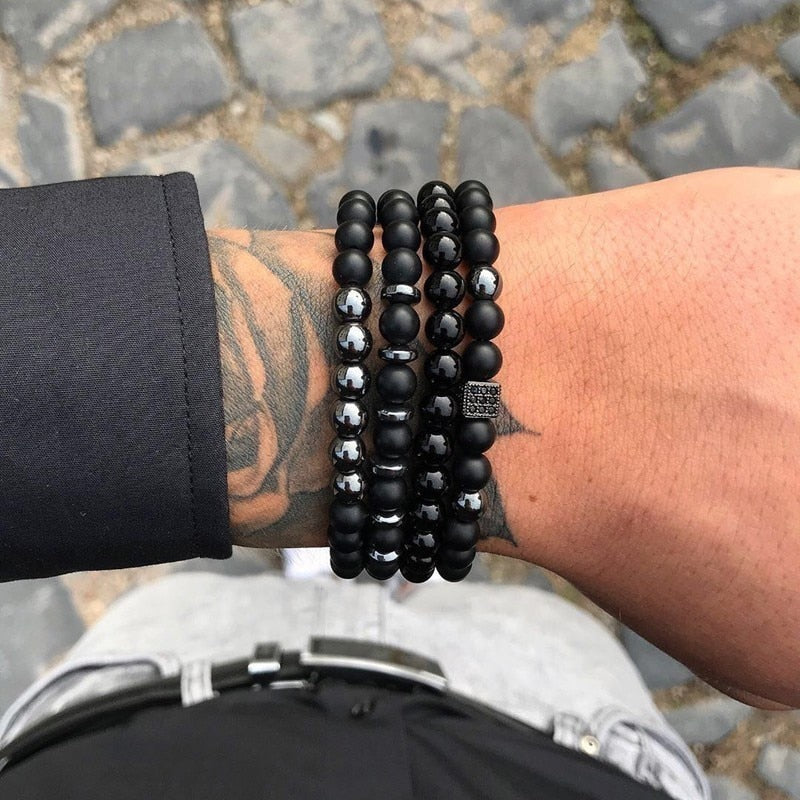 Fashion Men Bracelet Sets Trendy Handmade Classic Strand Stone