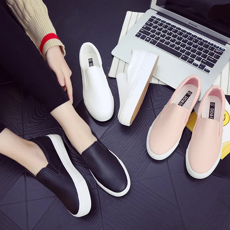 Women Sneakers Leather Trend Casual Flats  Fashion Comfort Slip-on