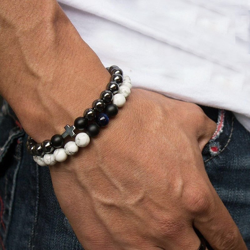 Fashion Men Bracelet Sets Trendy Handmade Classic Strand Stone