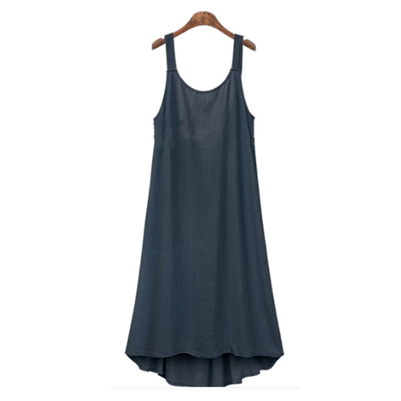 Large Size 5XL Dresses Cotton Linen Sling Loose Style Sleeveless