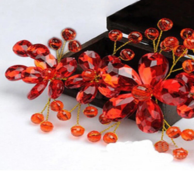 Fashion Red Crystal Beads Hairband Wedding Hair Jewelry