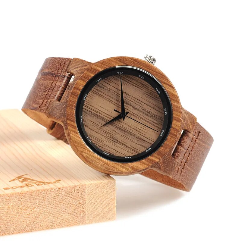 Wood Watch Grain Leather Band Designer Quartz