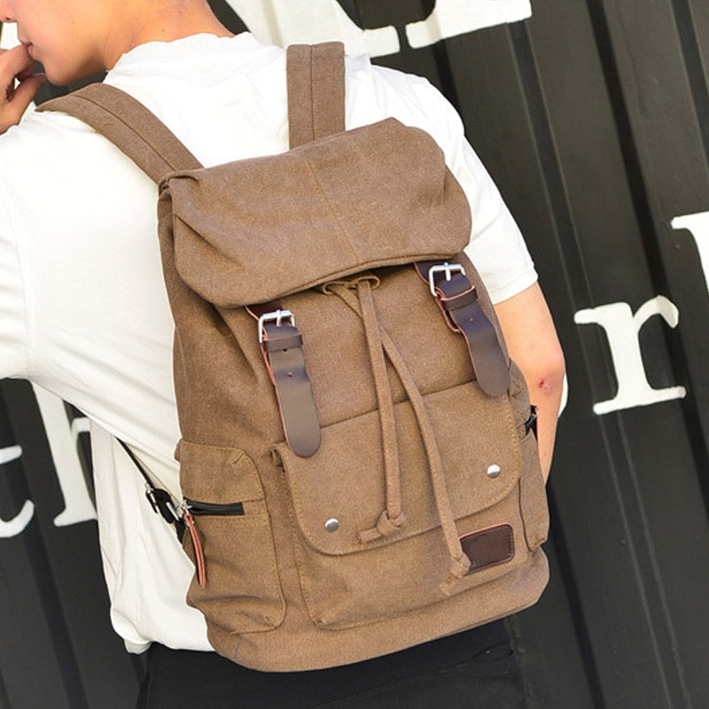 Casual Vintage Big Laptop Rucksack Canvas Drawstring Backpack