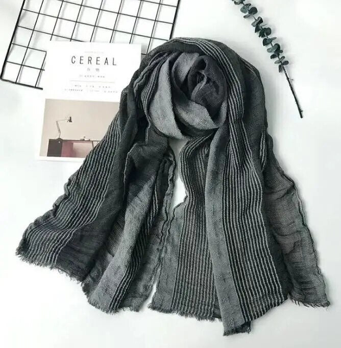 Style Winter Scarf Cotton And Linen Striped Plaid