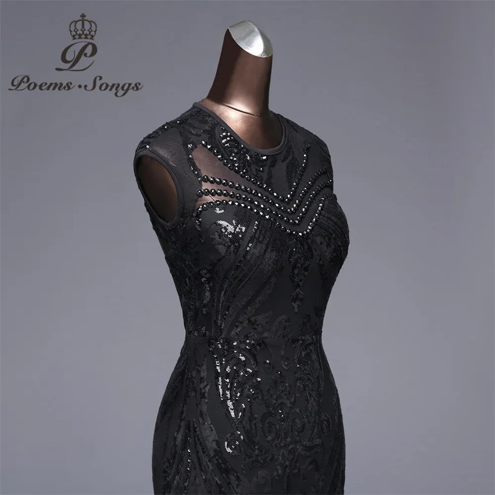 Elegant Long black Sequin Evening Dress