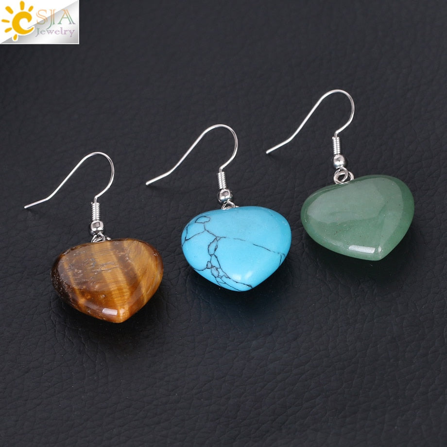 Natural Stone Earrings Heart Pendant Drop Earring