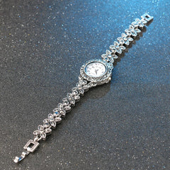 Floral Crystal Bracelets For Women Silver Plated Decorative Watch