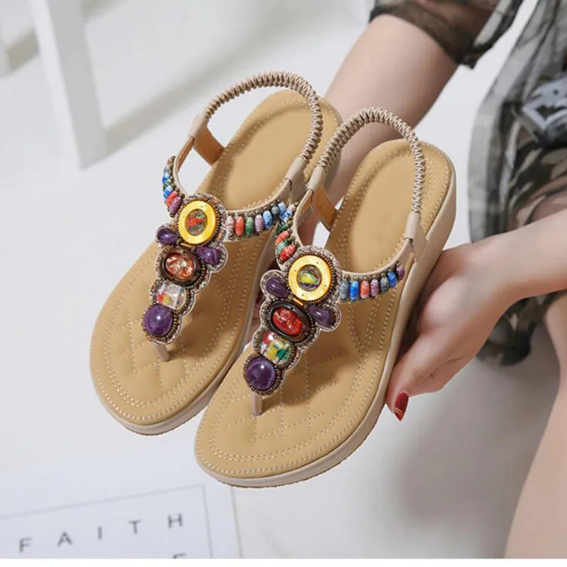 platform sandals Style Women Sandals Bohemia Flats Beaded