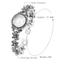 Floral Crystal Bracelets For Women Silver Plated Decorative Watch