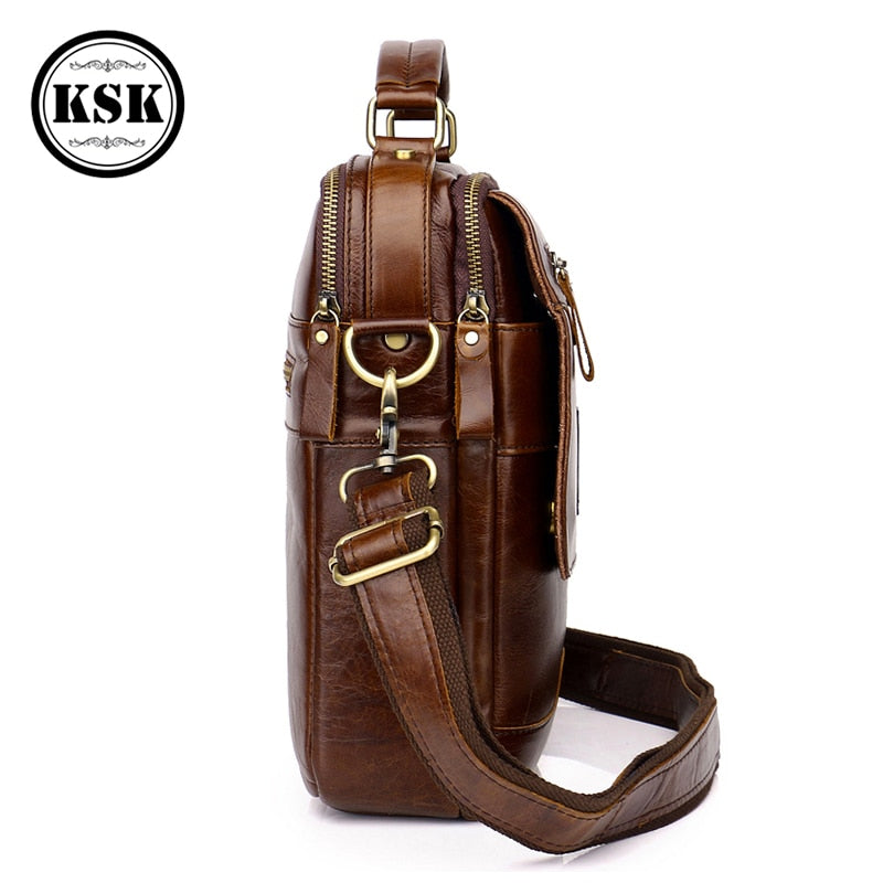 Men Shoulder Genuine Leather Bag Vintage Flap