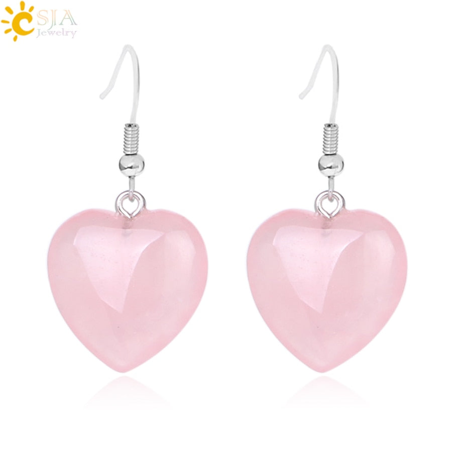 Natural Stone Earrings Heart Pendant Drop Earring