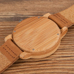 Mens Watches Wood Bamboo Wristwatches with Leather Strap