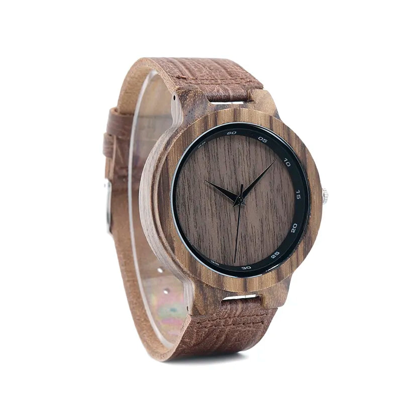 Wood Watch Grain Leather Band Designer Quartz