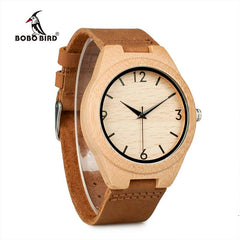 Bamboo Wooden Watches for Men Number Scales Leather Band