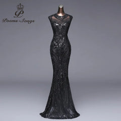 Elegant Long black Sequin Evening Dress