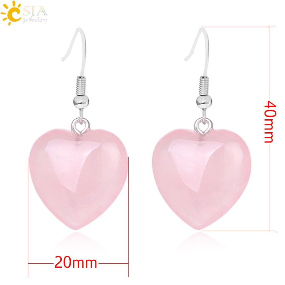 Natural Stone Earrings Heart Pendant Drop Earring