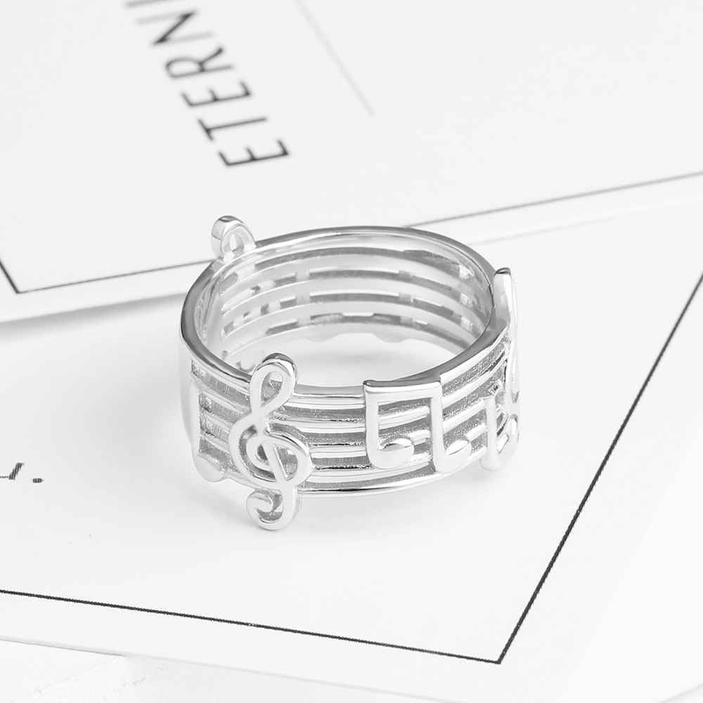 Sliver Color Rings for Women with Musical Note Pattern