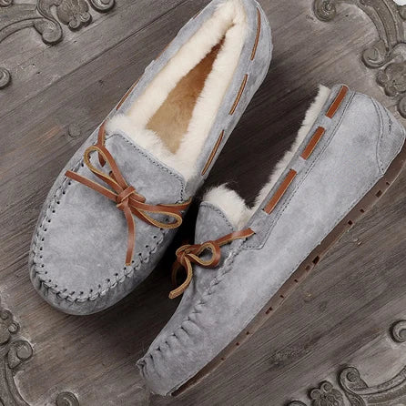 Fur Genuine Leather Women Flat Shoes Fashion Moccasins