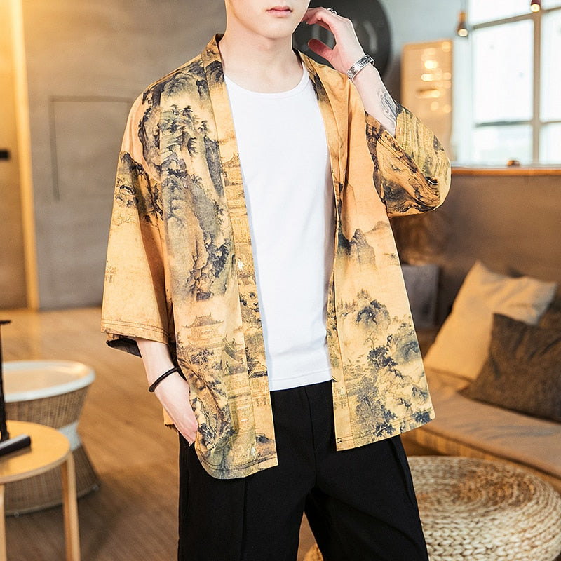 Summer Kimono Jacket Fish Men Colorful Streetwear