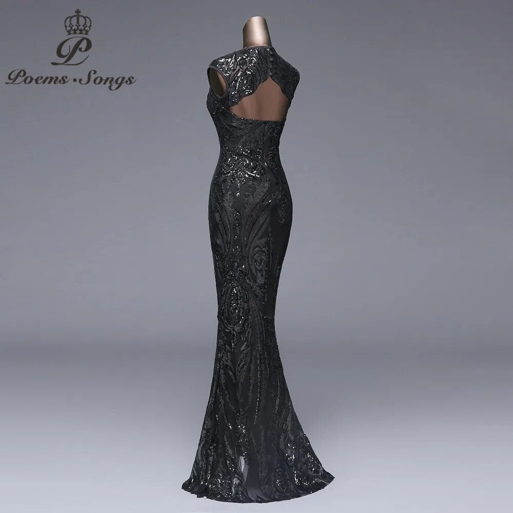 Elegant Long black Sequin Evening Dress