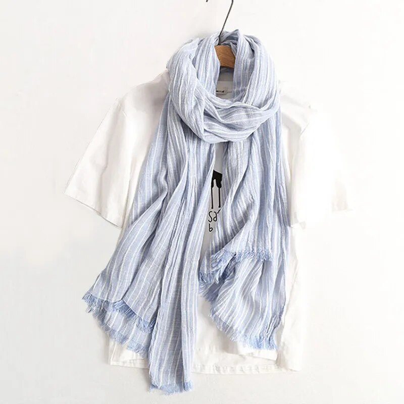 Men Striped Cotton Linen Scarfs Vintage Oversized