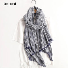 Men Striped Cotton Linen Scarfs Vintage Oversized