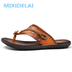 Men Sandals Summer Shoes Casual Shoes Flip Flops Leather Slippers