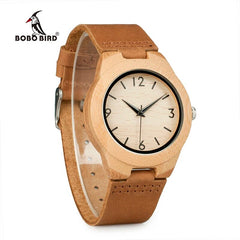 Bamboo Wooden Watches for Men Number Scales Leather Band