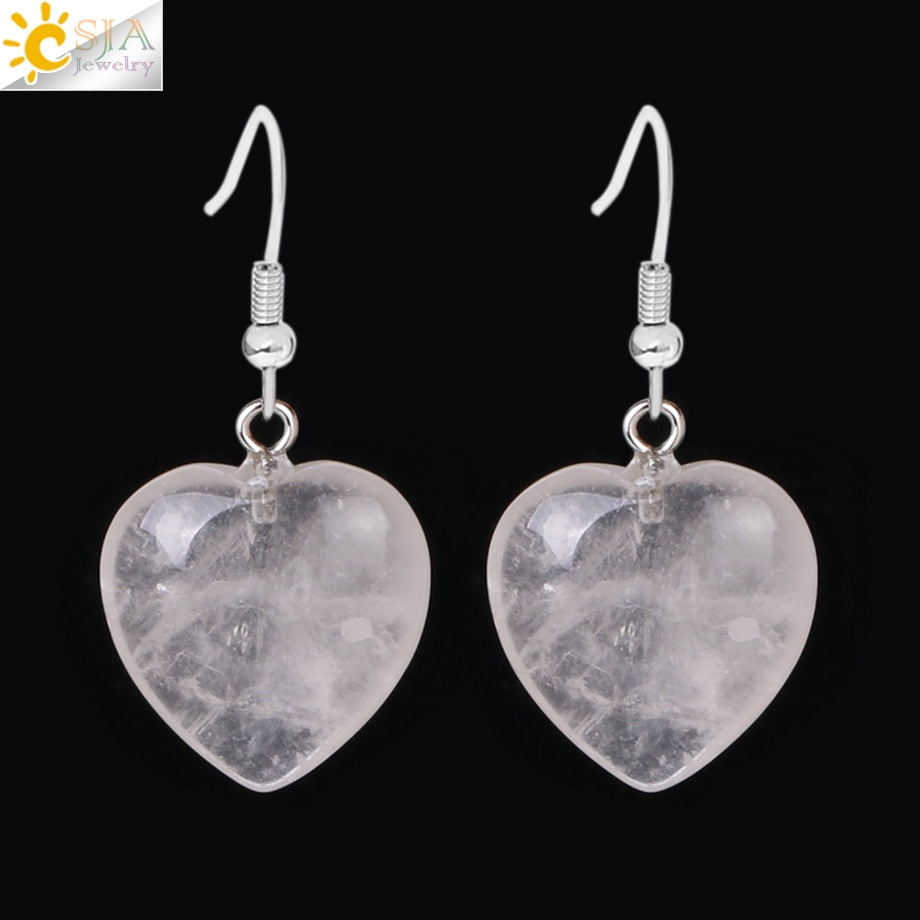 Natural Stone Earrings Heart Pendant Drop Earring