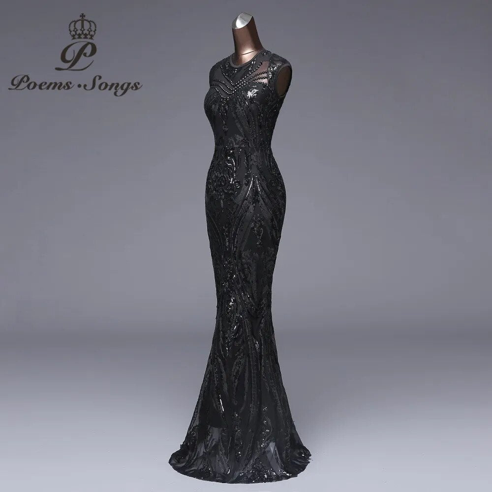 Elegant Long black Sequin Evening Dress