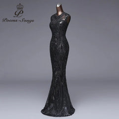 Elegant Long black Sequin Evening Dress