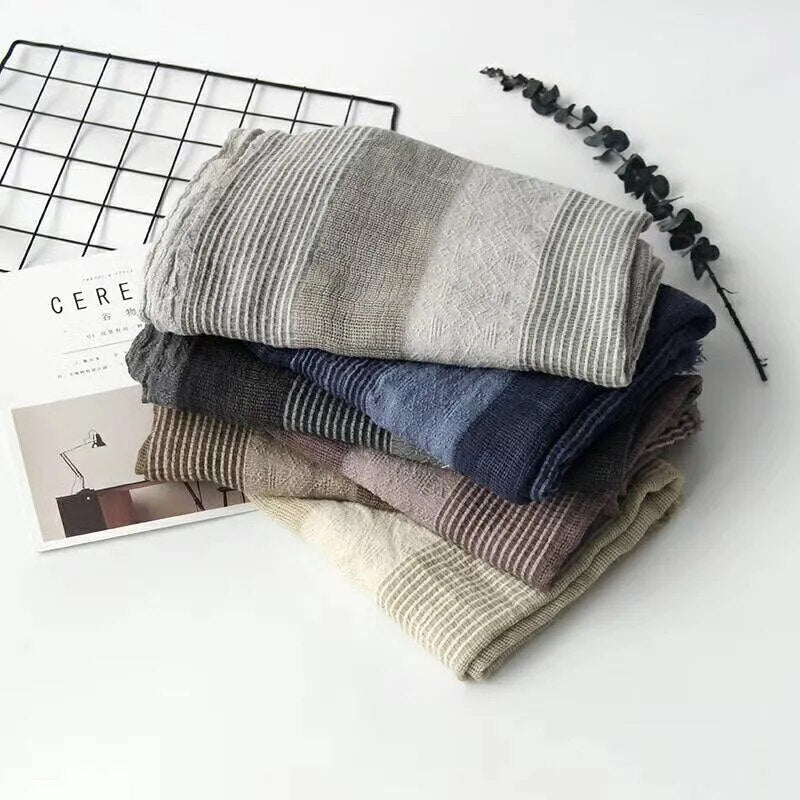 Style Winter Scarf Cotton And Linen Striped Plaid