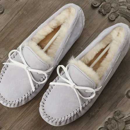 Fur Genuine Leather Women Flat Shoes Fashion Moccasins