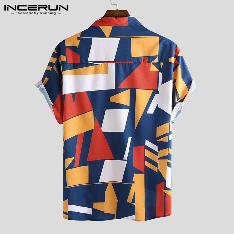 Summer Beach Shirt Geometric Print Short Sleeve