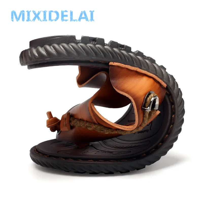 Men Sandals Summer Shoes Casual Shoes Flip Flops Leather Slippers