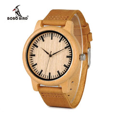 Mens Watches Wood Bamboo Wristwatches with Leather Strap