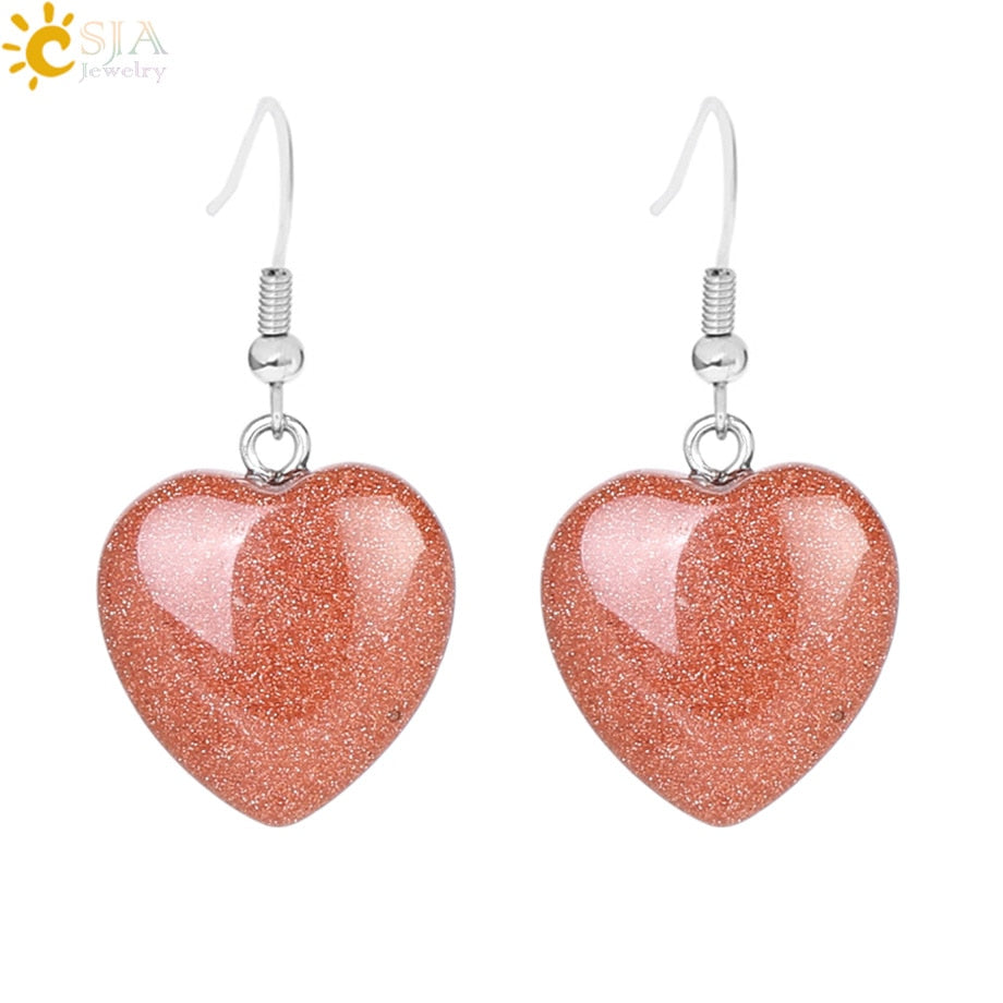 Natural Stone Earrings Heart Pendant Drop Earring