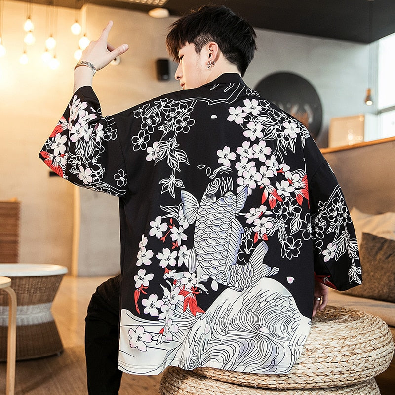 Summer Kimono Jacket Fish Men Colorful Streetwear