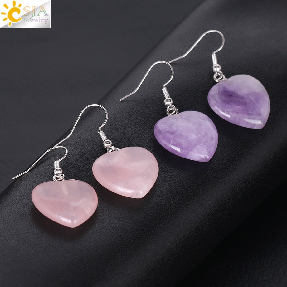 Natural Stone Earrings Heart Pendant Drop Earring