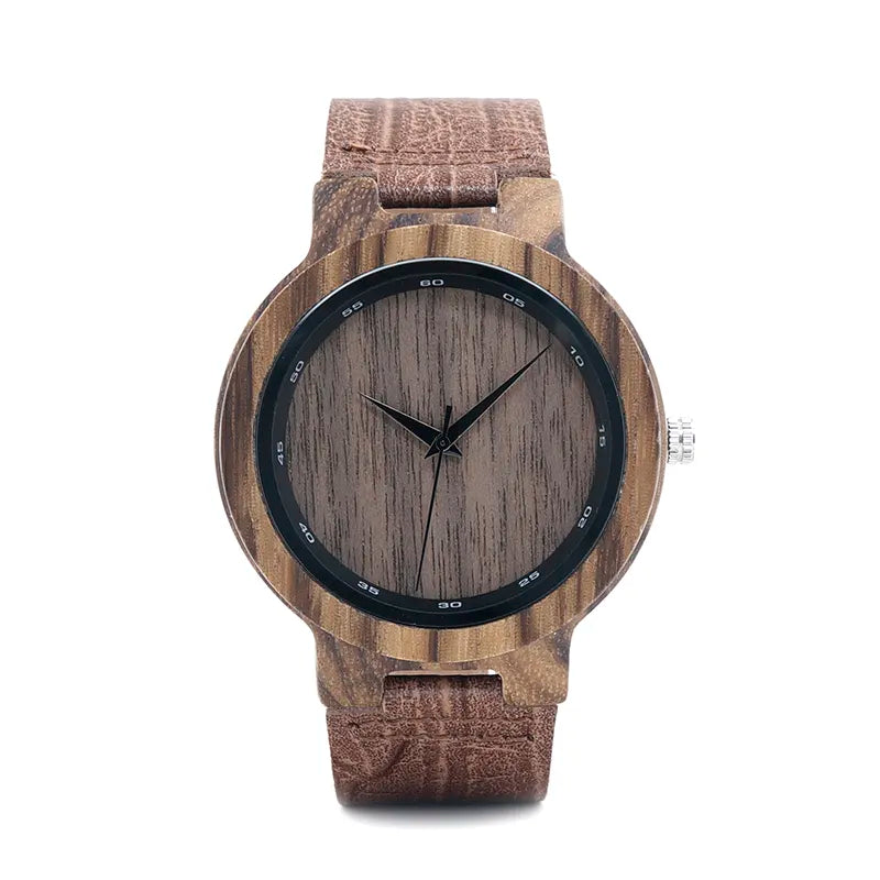 Wood Watch Grain Leather Band Designer Quartz