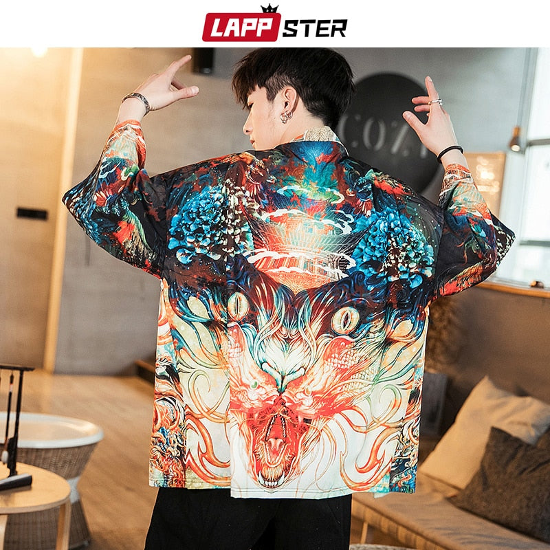 Summer Kimono Jacket Fish Men Colorful Streetwear