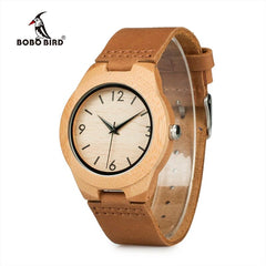 Bamboo Wooden Watches for Men Number Scales Leather Band