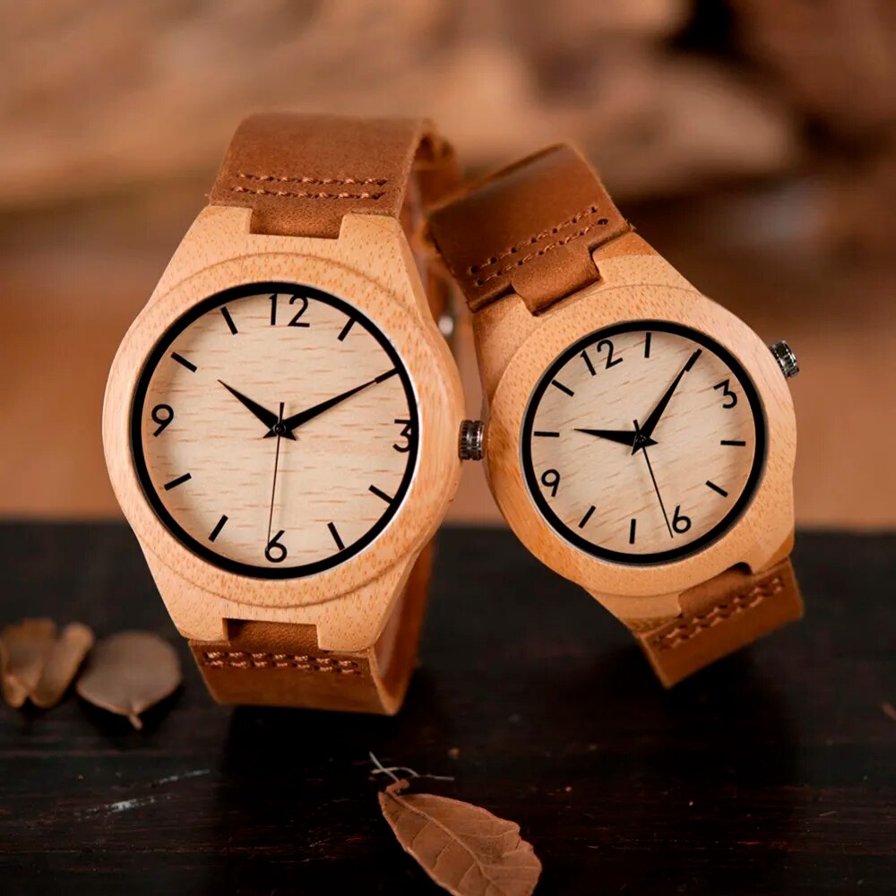 Bamboo Wooden Watches for Men Number Scales Leather Band