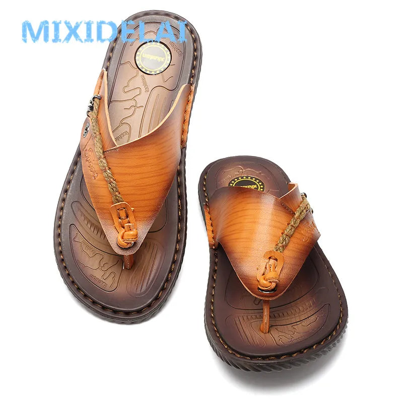 Men Sandals Summer Shoes Casual Shoes Flip Flops Leather Slippers